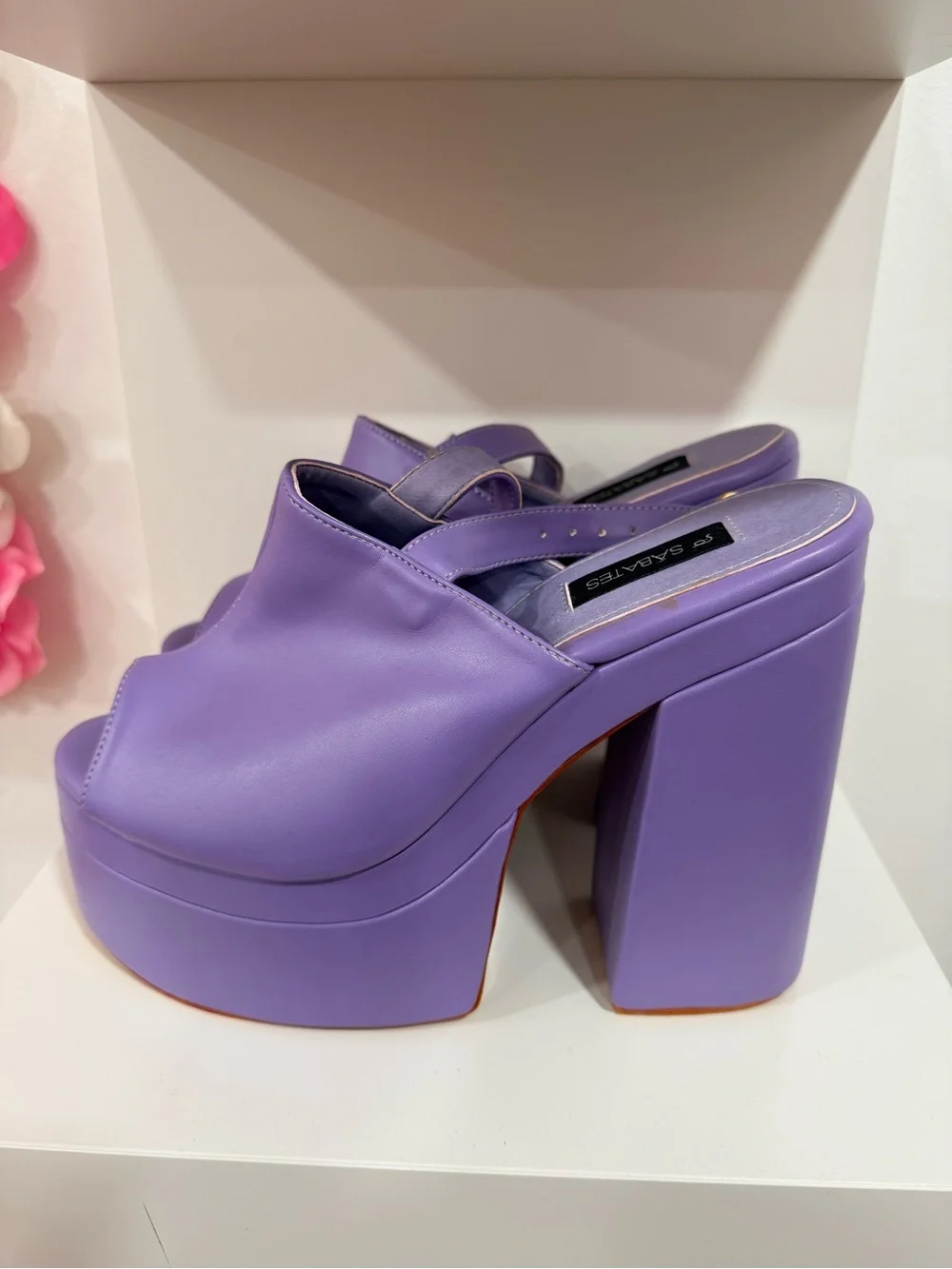 Platform Peep-Toe Slingback Heels in Lavender